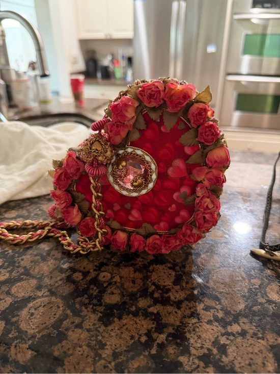 Mary Frances Handbags - Mary Frances Red Floral Heart Mini Bag with Gold Chain
